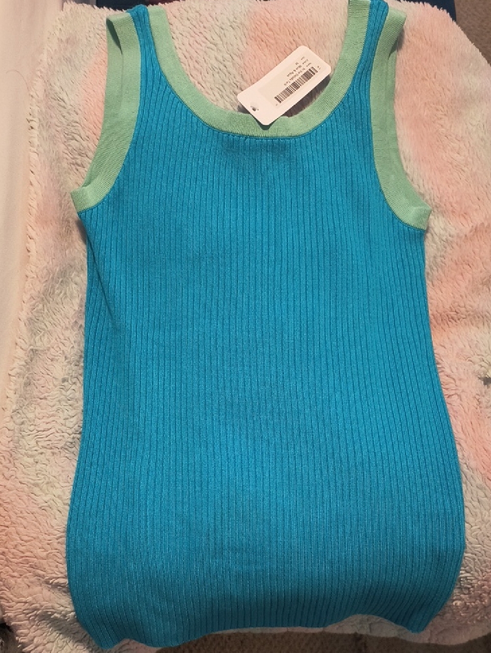 Ribbed Tank Top in Aqua with Mint Trim